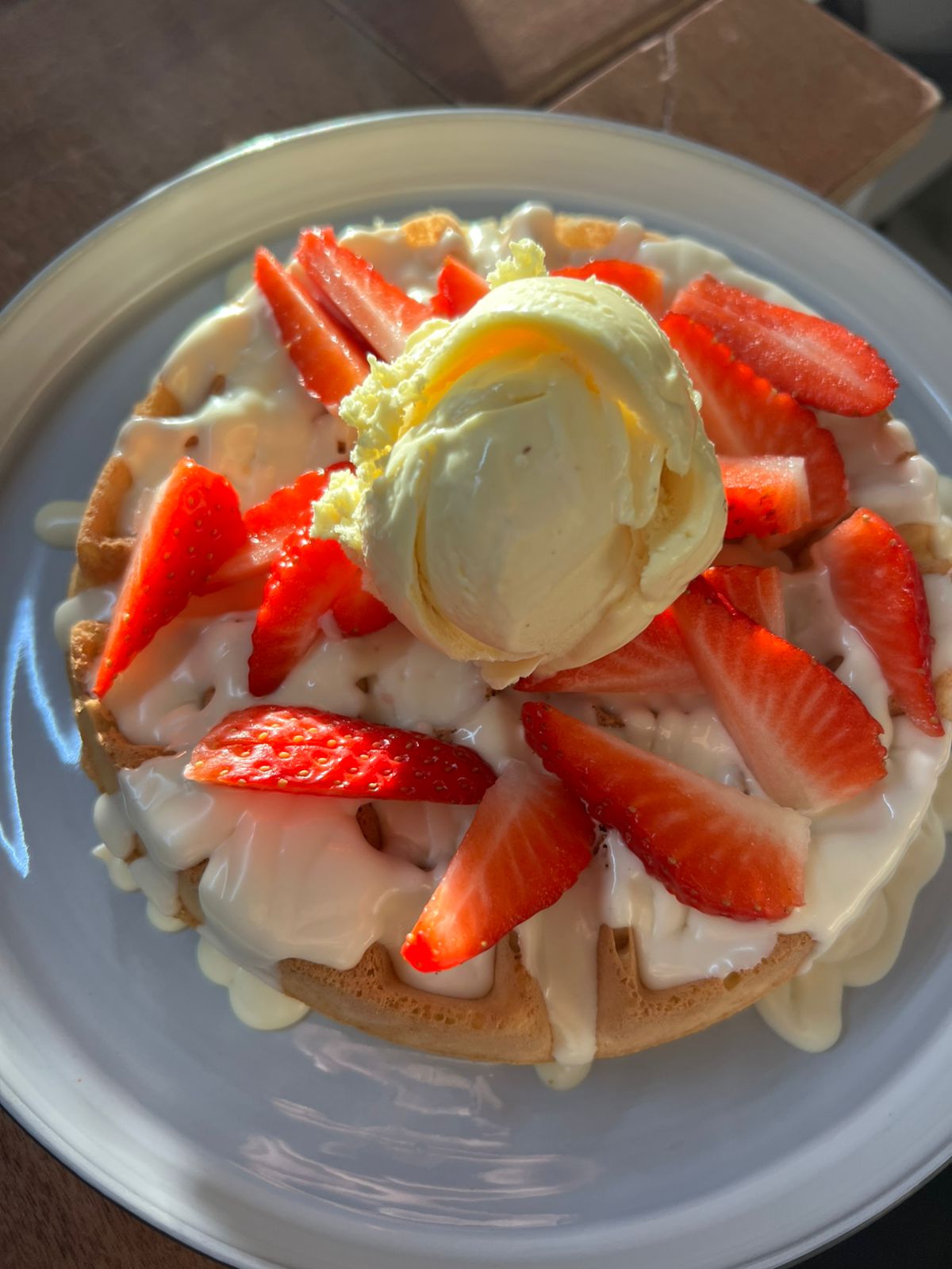 White Chocolate Strawberry Ice Cream Waffle